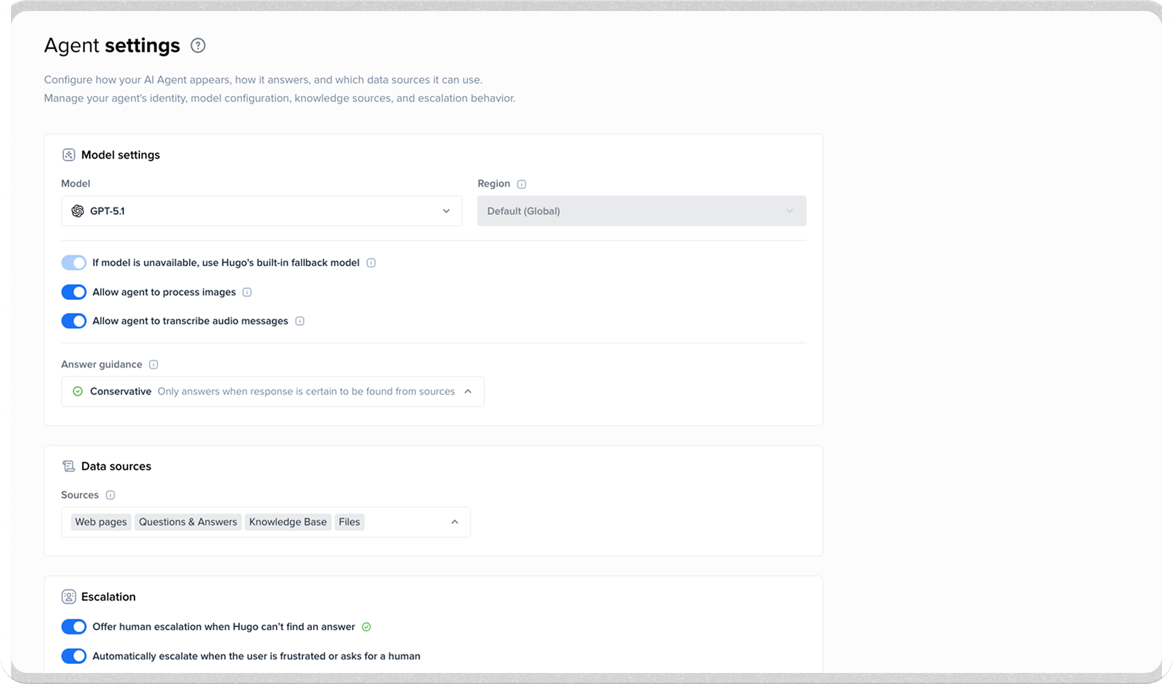 screenshot of Hugo's CONFIGURE feature